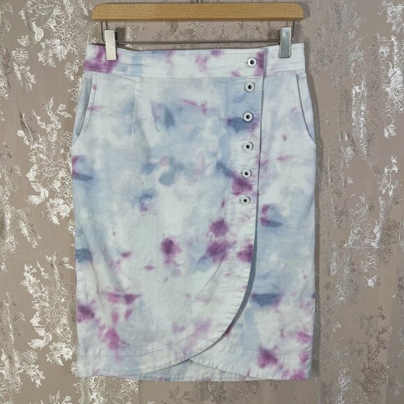 Anthropologie Kimmie Tie-Dyed Tulip Skirt Blue and Purple Denim Midi Size 4 - Picture 3 of 8